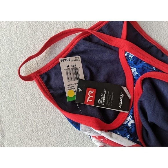 TYR One Piece Swimsuit Women's Size 36 Red White Blue Patriotic Stars Flag NEW - Picture 4 of 5